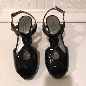 Guess Black Paten leather wedge sandal size 7.5